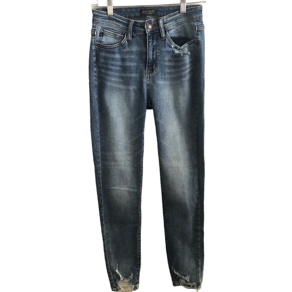 Judy Blue Jeans Skinny Fit Distressed Raw Hem Mid Rise O5
